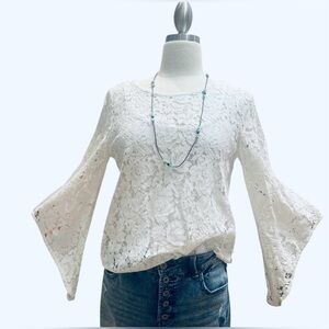 Alfani White Lace Bell Sleeve Blouse 👚